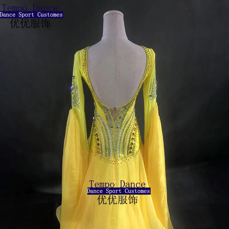 Yellow Ballroom Competition Women's Clothing Children's High-end Customized Large Skirt Rumba Cha Tango Performance Dress