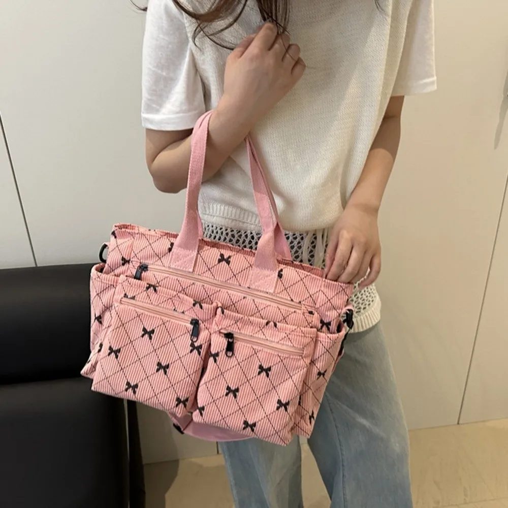 Fashion Sweet Women's Shoulder Bag Large Capacity Bowknot Print Underarm Tote Bag Casual Lightweight Commuting Handbag Travel