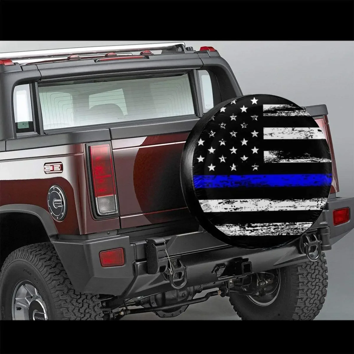 MSGUIDE Thin Blue Line American Flag Spare Tire Cover Protector Universal Fit Tire Covers Wheel Diameter 23