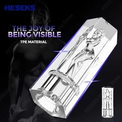 HESEKS Transparent Crystal Male Masturbator Realistic Pocket Pussy Sleeve Blowjob Soft Stretchy Stroker Sex Toys for Men