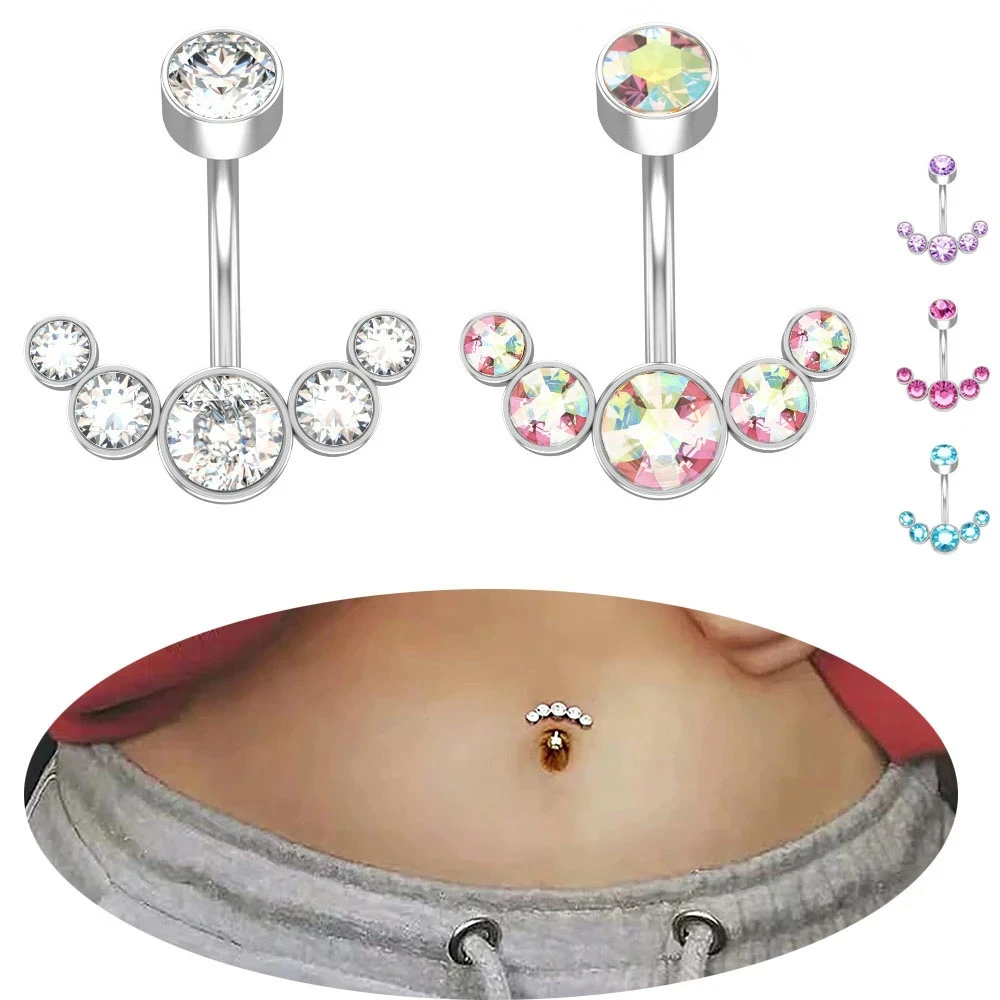 1pc Fashion Stainless Steel Internal Threaded Navel Piercing Rings Crystal Sexy Belly Button Bars Body Jewelry for Women
