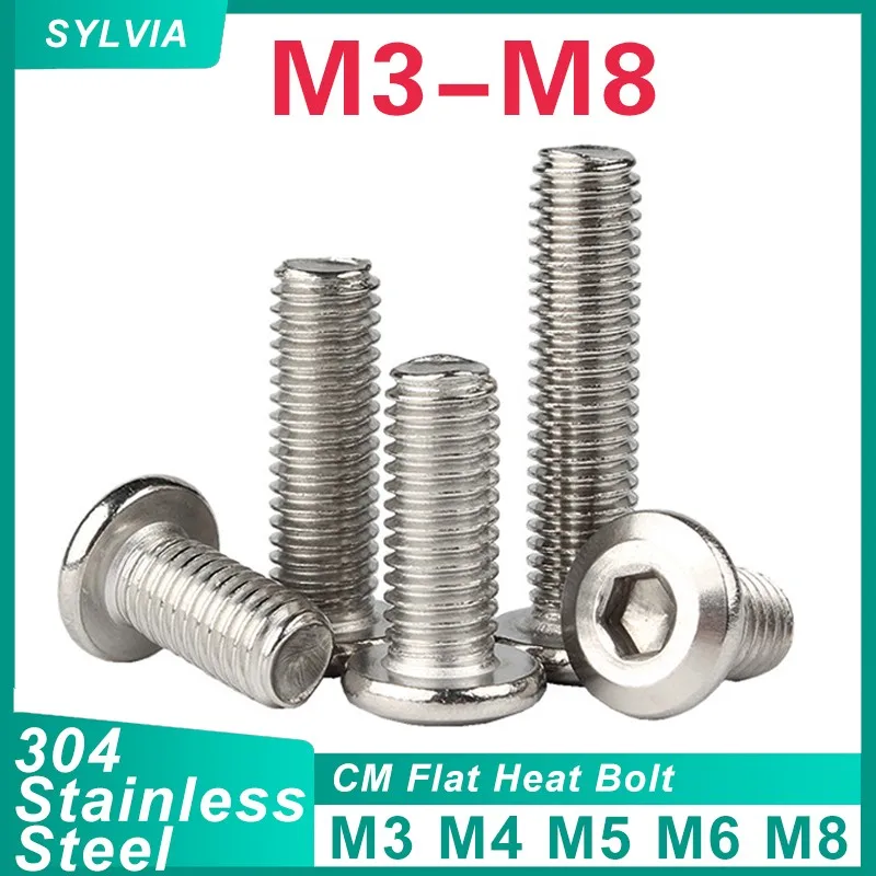 

10/ 20/ 50pcs M3 M4 M5 M6 M8 304 Stainless Steel Flat Hex Hexagon Socket Head Allen Furniture Rivet Screw Connector Joint Bolt