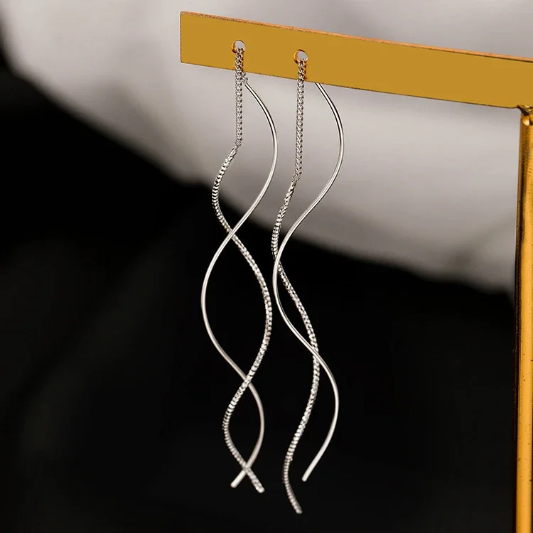 PONYKISS 925 Sterling Silver Distorted Wave Tassels Drop Earrings for Women Trendy Geometric Fine Jewelry Minimalist Accessories