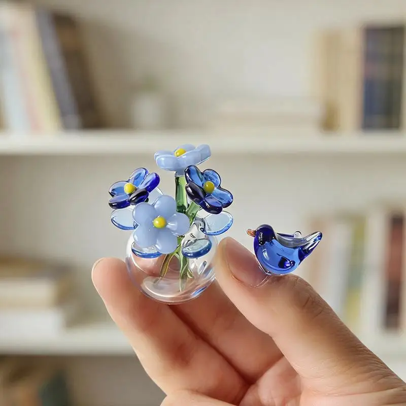 Latest Glass Flower Decor Gifts Handcrafted Floral Sculpture Glass Flower Bouquet With Vase Mini Floral Decoration For Home Room