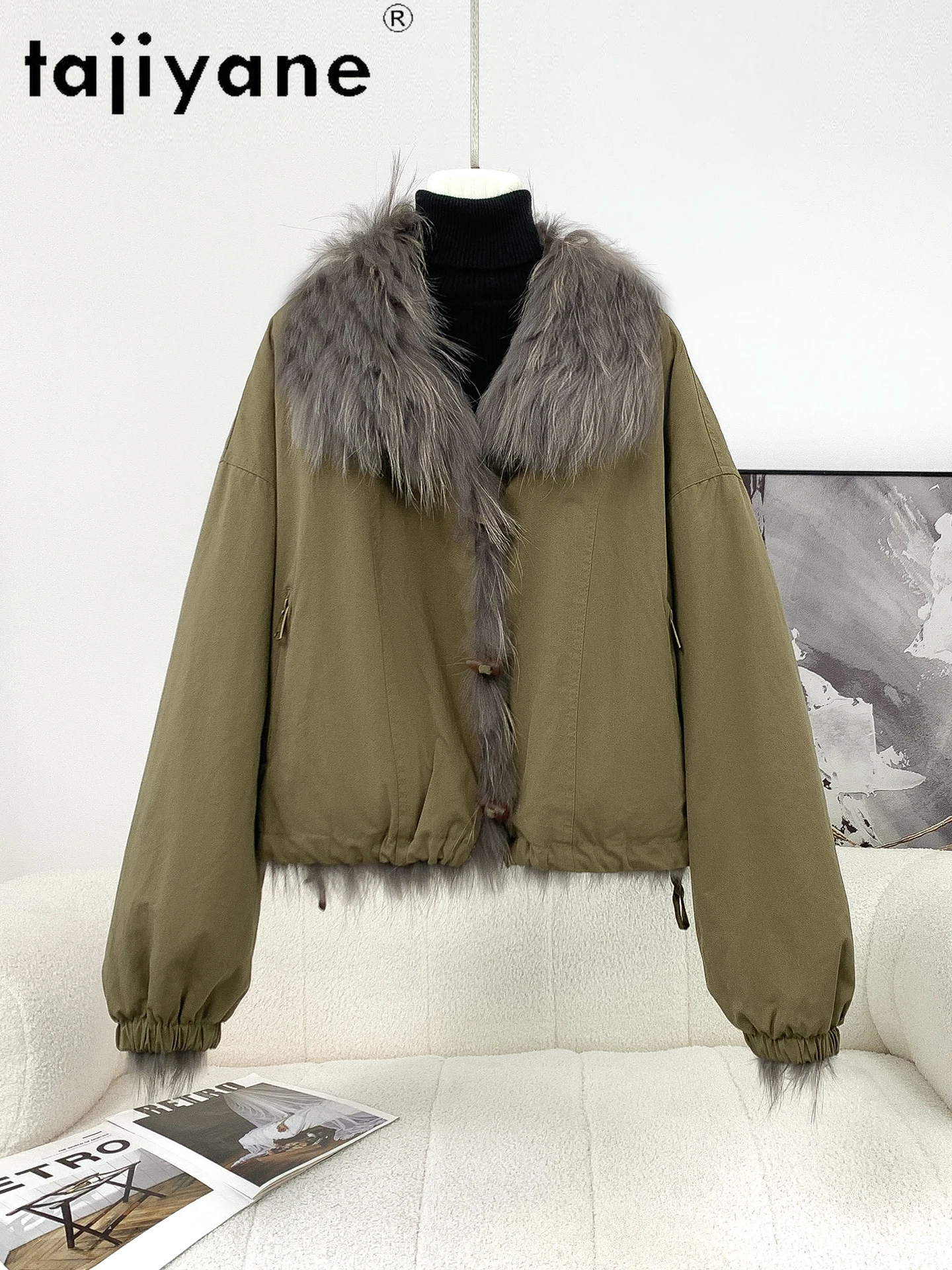 타지야네 천연 너구리 모피 코트 여성용 스타일리시 리버시블 착용 숏 재킷 신상 겨울 코트 2025 여성 의류