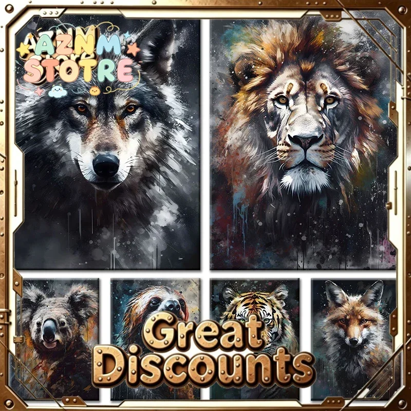 Watercolor Animals Portrait Canvas Painting Ape Chimpanzee Lion Wolf Portrait Graffiti Poster and Print for Home Decor Framel