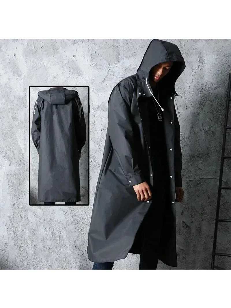 AliExpress NONE Black Fashion Adult Waterproof Long Raincoat Women's Men's Raincoat Hooded Outdoor Motorcycle, Cycling, Hiking, Fishing