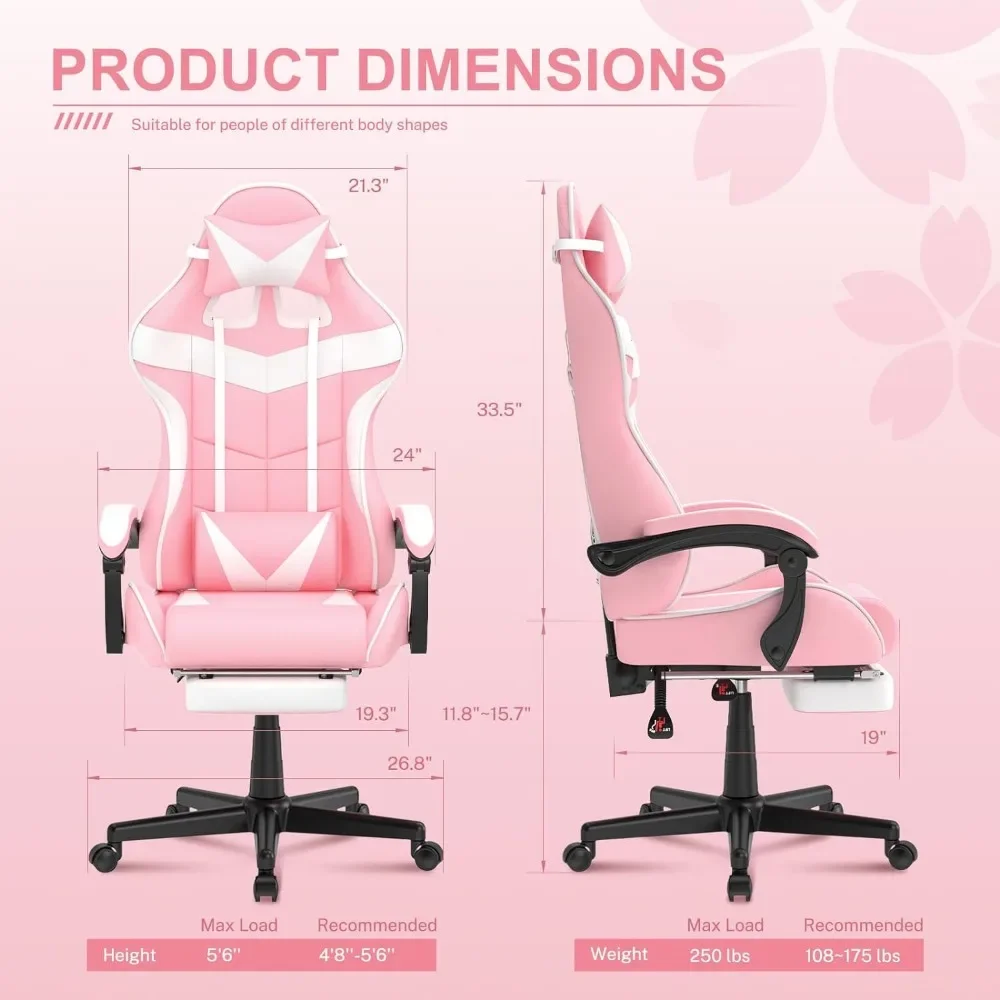 Sillón de ordenador con reposapiés para novia, silla para juegos, escritorio, oficina, color rosa