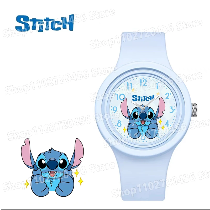 New Disney Stitch Kids Watch Cartoon Character Round Silicone Strap Analog DigitalWatch Boys Girls Children Toys Birthday Gifts