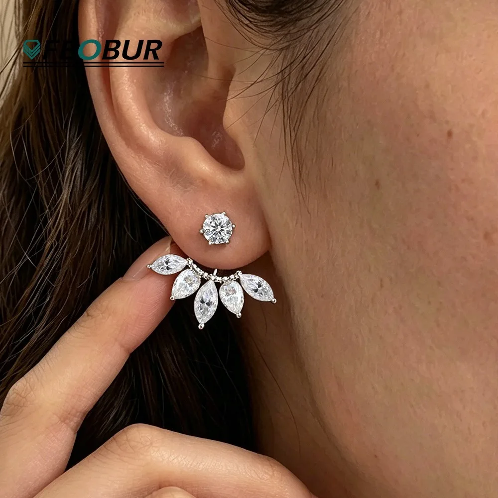 

3.2cttw Marquise Pear Cut Full Moissanite Ear Jacket for Women 925 Sterling Silver Drop Earring Lab Diamond Wedding Jewelry Gift