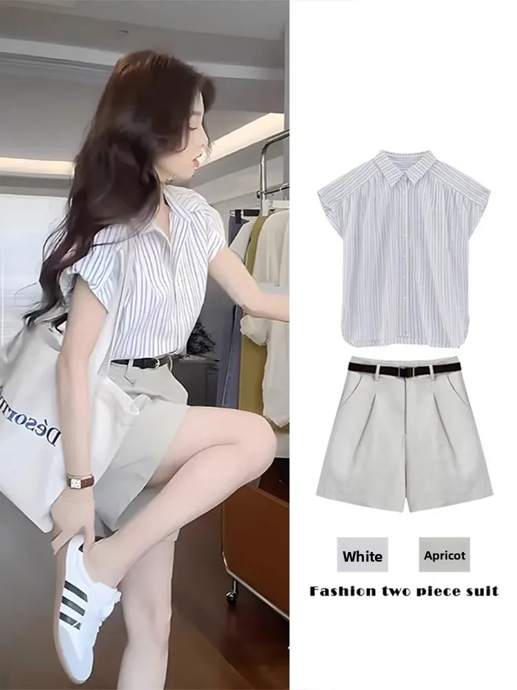 Beautiful Striped ort Sve irt Sweet Japanese Sle Cotton Summer Top College Faion Set Ele Youthful Design