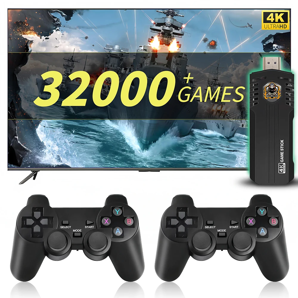 4k Game Stick 32000 Games TV Video Game Consoles Emuelec 36 Classic Emulator Retro Gaming Machine with Wireless Gamepad Control