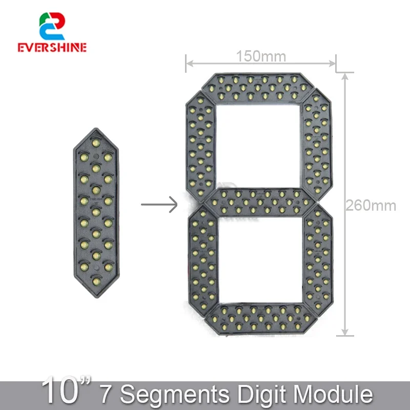 Letreiro Digital LED de 10 Polegadas para Posto de Gasolina, Módulo de Display de 7 Segmentos nas Cores Amarelo, Vermelho, Verde e Branco para Uso Comercial