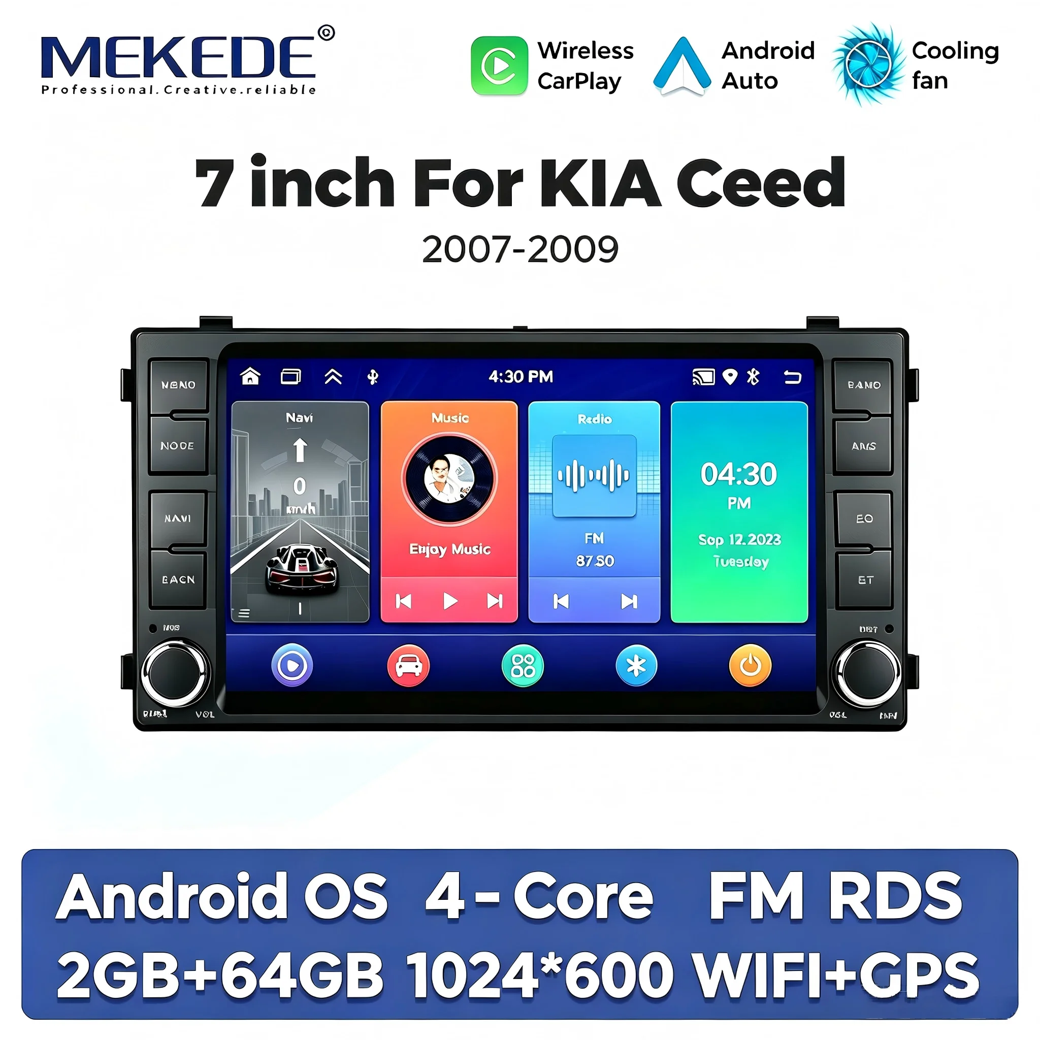 MEKEDE 7-Zoll-Android-Autoradio-Multimedia-Player mit kabellosem Carplay für KIA CEED 2007 2008 2009 BT WIFI RDS GPS-Navigation