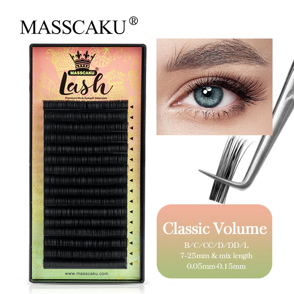 

C D Curl Individual Classic Eyelashes Extensions Private Label False Makeup Lashes Professional Graft Matte Black Lash Supplies