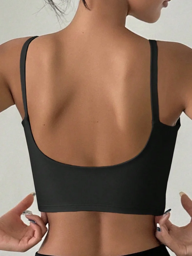 Yoga-Unterwäsche für Damen, atmungsaktiv, solides U-förmiges Fitness-Sport-BH-Oberteil mit Brustpolster, für Fitnessstudio, sportlich, eng, Workout, Joggen, Laufweste – Detail 2