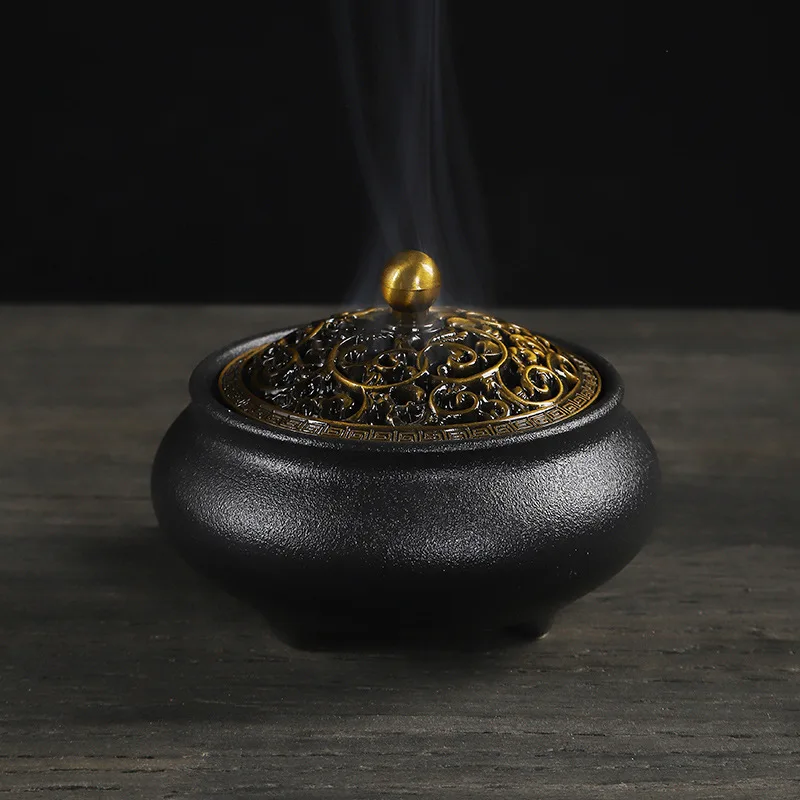 

Porcelain incense burner spray glaze coarse pottery incense channel household air purification small sandalwood fumigator