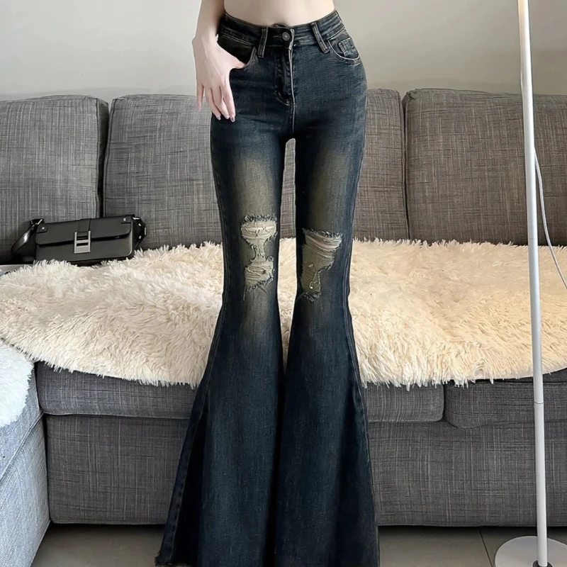 Bell Bottom Trousers New In South Korea Women's Flare Jeans Wholesale Loosefit 90s Stretched Aesthetic Z Cowboy Pants for Woman