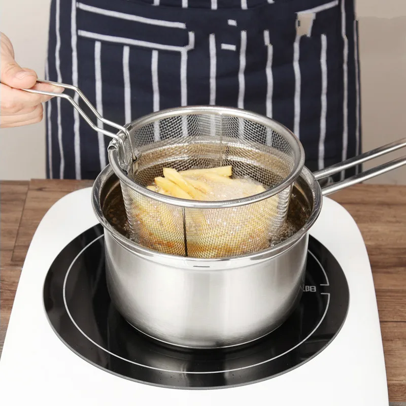 Frying Cooking Tools Stainless Steel Folding Deep Fried Basket Frying Pan Filter Food Colander. Oil Leak. Cocoa Sieve MJ80303