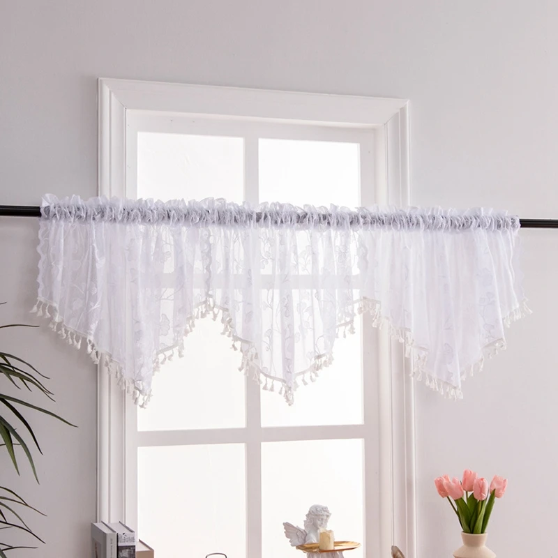 3PCS Triangle Shape Kitchen Short Curtain Window Valance Drape Coffee Bedroom Sheer Tulle Short Curtain Home Decor