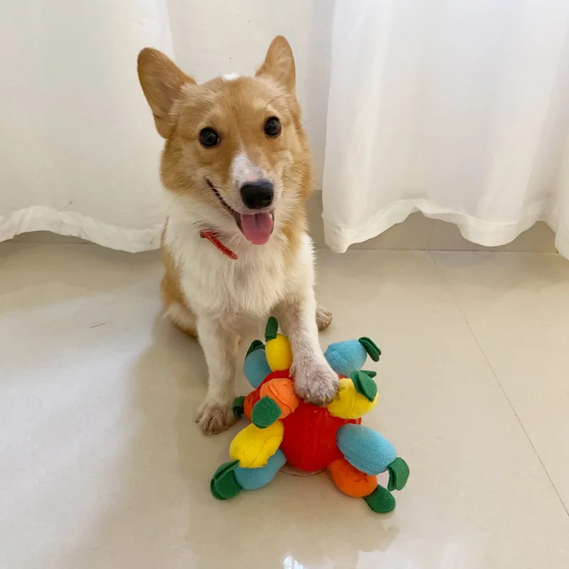 Pet Dog Chew Toy Ball Hide Seek Treat Dispenser Sniffing Puzzle, Chewing Bone, Interactive Squeaky Ball for Mental Stimulation