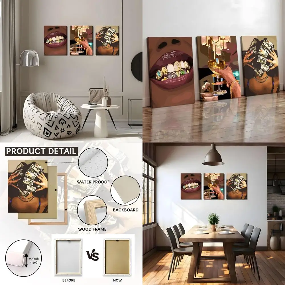 Trendy 3-Piece Black Women Art Set for Bedroom, Living Room, and Bathroom, Fr...