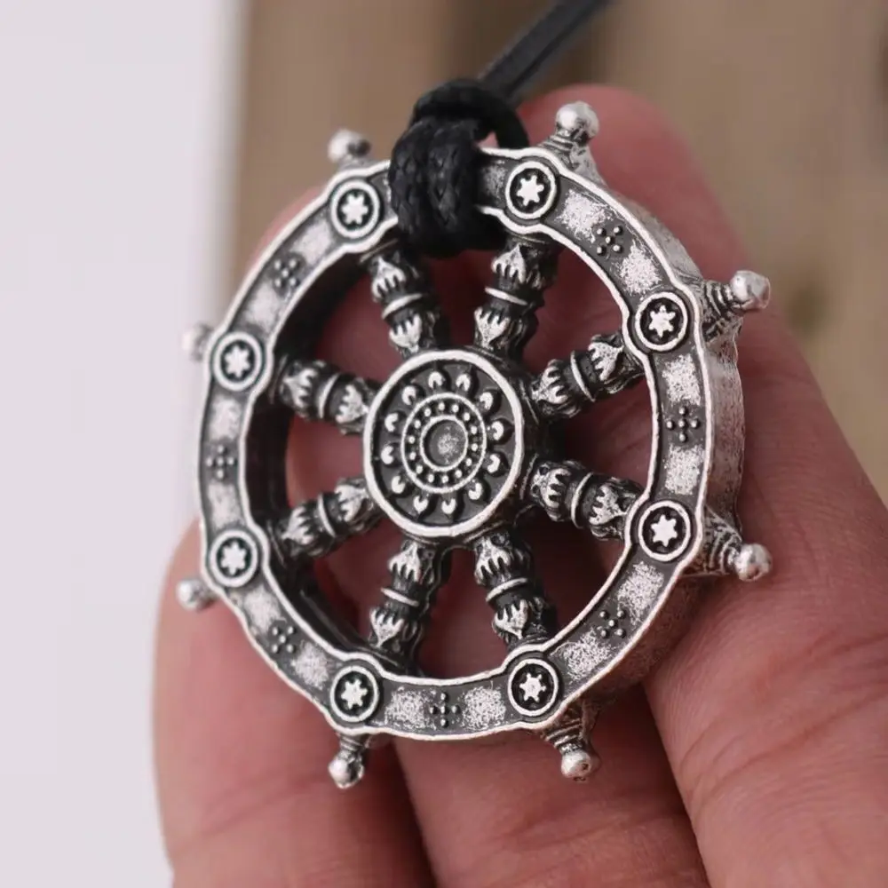 Dropshipping Rudder Charms Dharma Wheel of Life Samsara Buddhist Amulet Pendant Talisman Necklace Religious Jewelry For Men