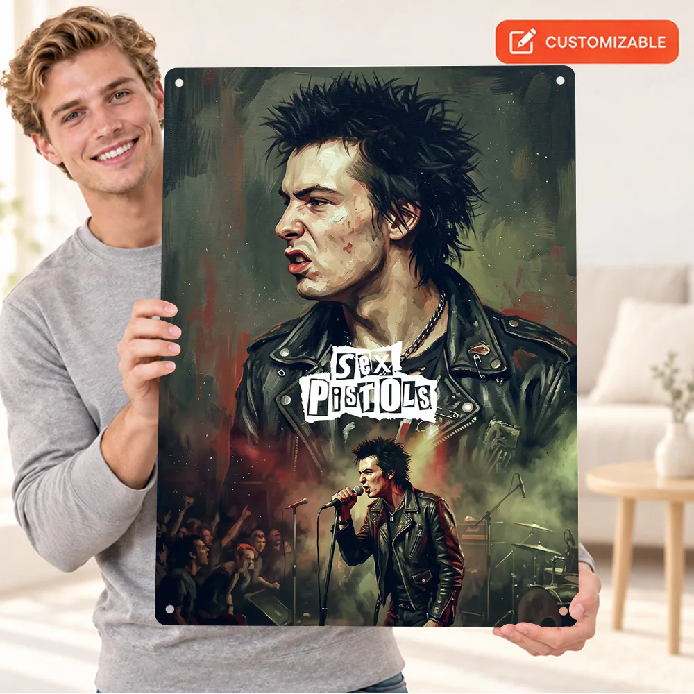 Sid Vicious Sex Pistols Portrait Aluminum Poster Personalized Metal Sign Painterly Collage Wall Art For Home Recording Studio