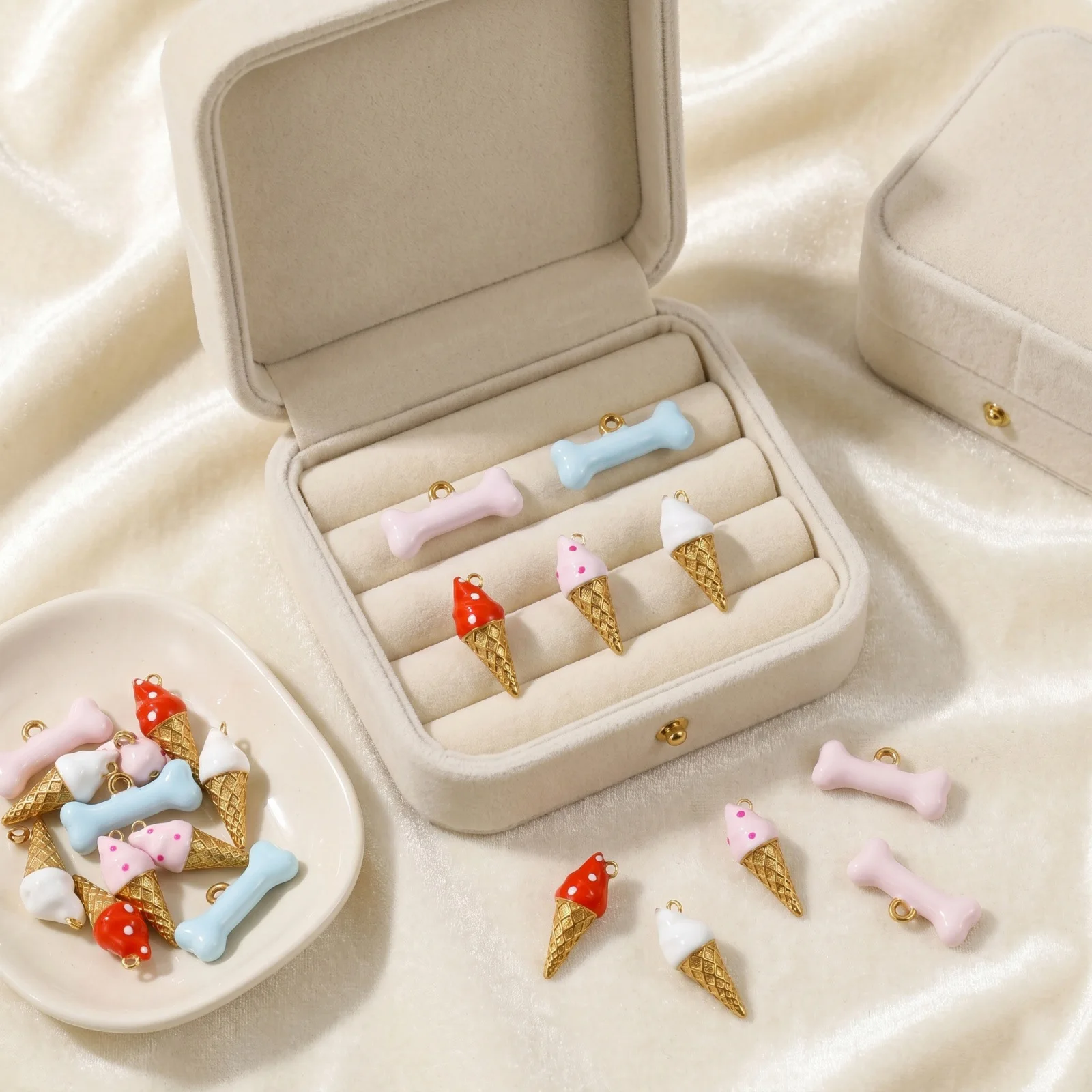 2pcs Enamel Bone Ice Cream 3D Mini Charms 18K Gold Plated 304 Stainless Steel Pendants DIY Necklace Jewelry Findings Wholesale