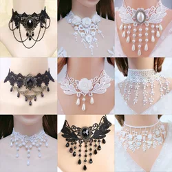 Lady Chokers Leaf Tassel Women Neck Jewelry Accessory Girl Lace Gothic Vintage Sexy Fashion Velvet Rose Beads Flower Necklace