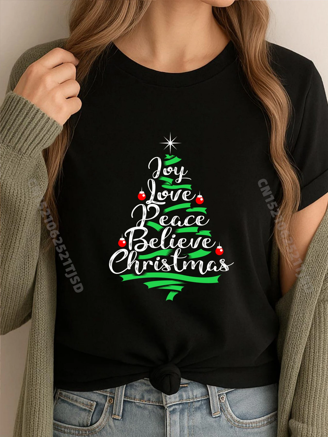 

Футболки с рисунком Joy Love Peace Believe Christmas XS в японском стиле Camiseta