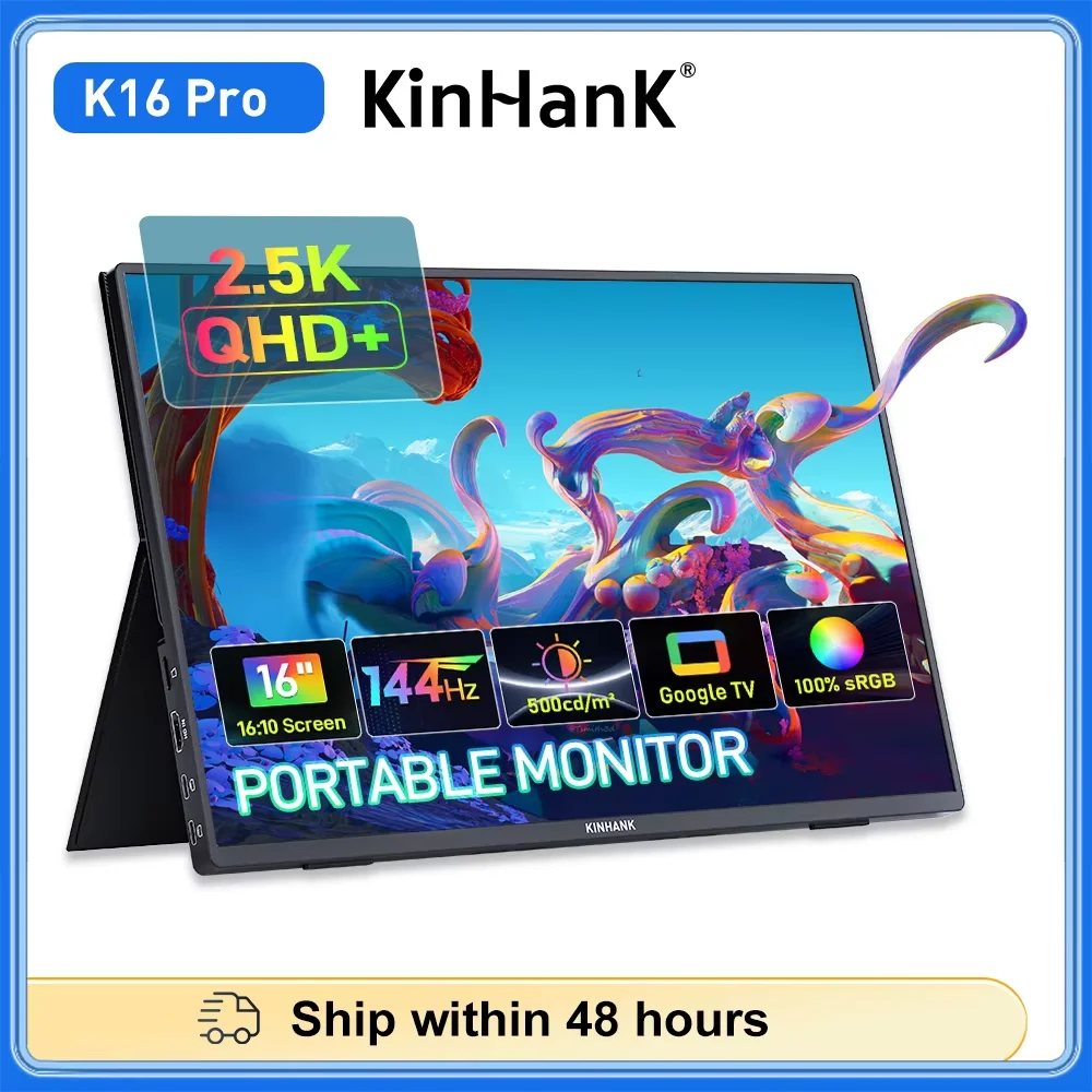 

KINHANK K16 Pro 16" Gaming Monitor Smart Portable Monitor with Google TV 2.5K HD 144Hz for PC Laptop Phone Xbox PS4 PS5 Switch