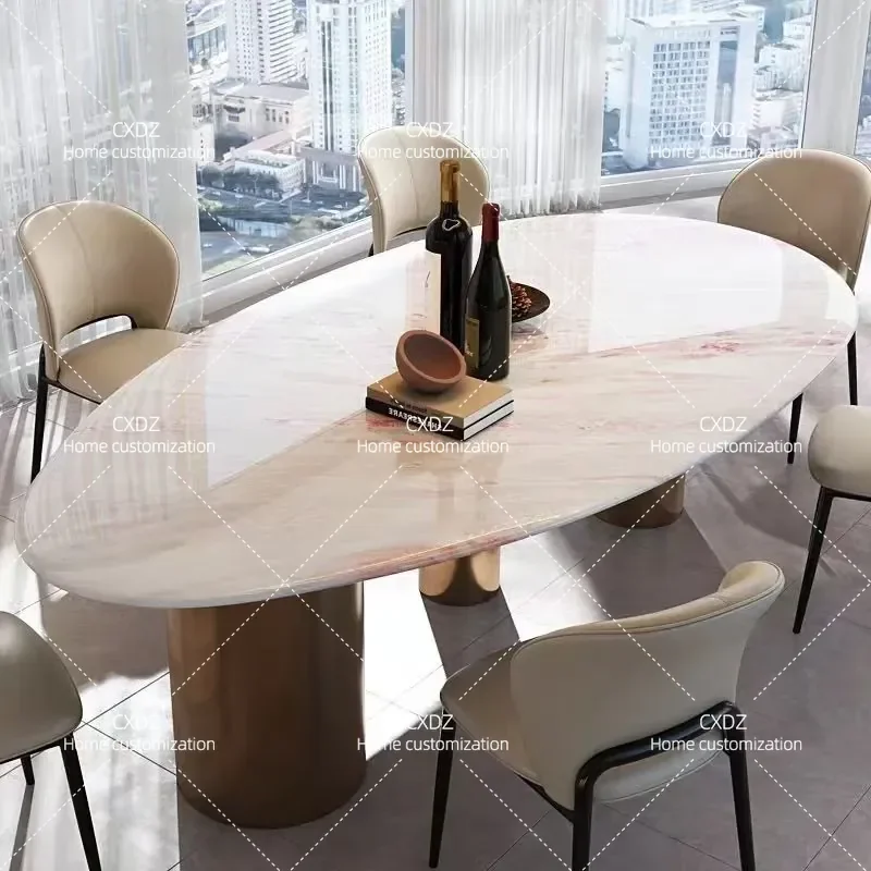 Natural Marble Oval Dining Table Light Luxury High End Villa Drop Shaped Design Modern Elegant Stone Top Furniture
