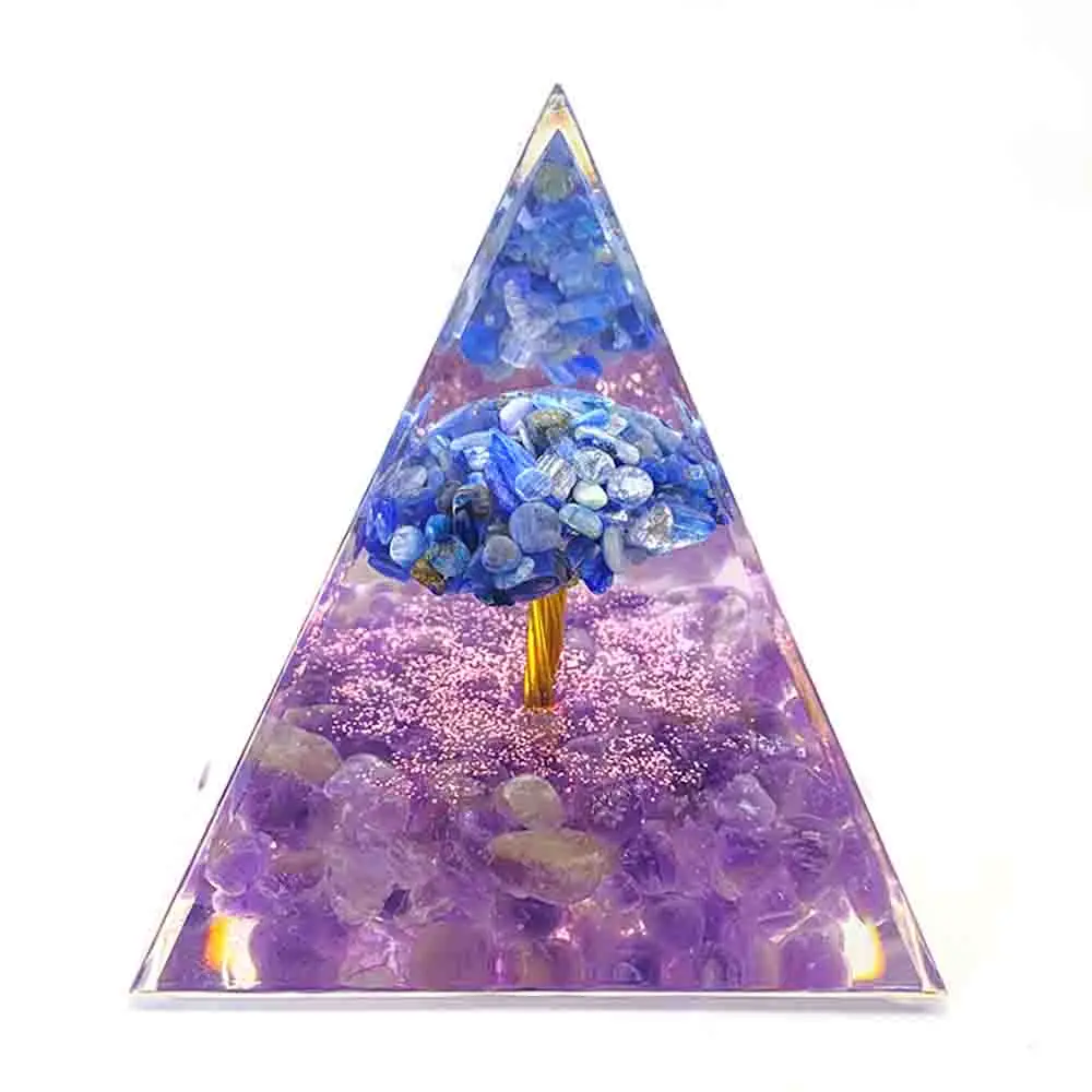 Orgone Pyramid kyanite Amethyst Tree Of life Healing Crystal Energy Orgonite Pyramide Emf Protection Meditation Tool Quartz