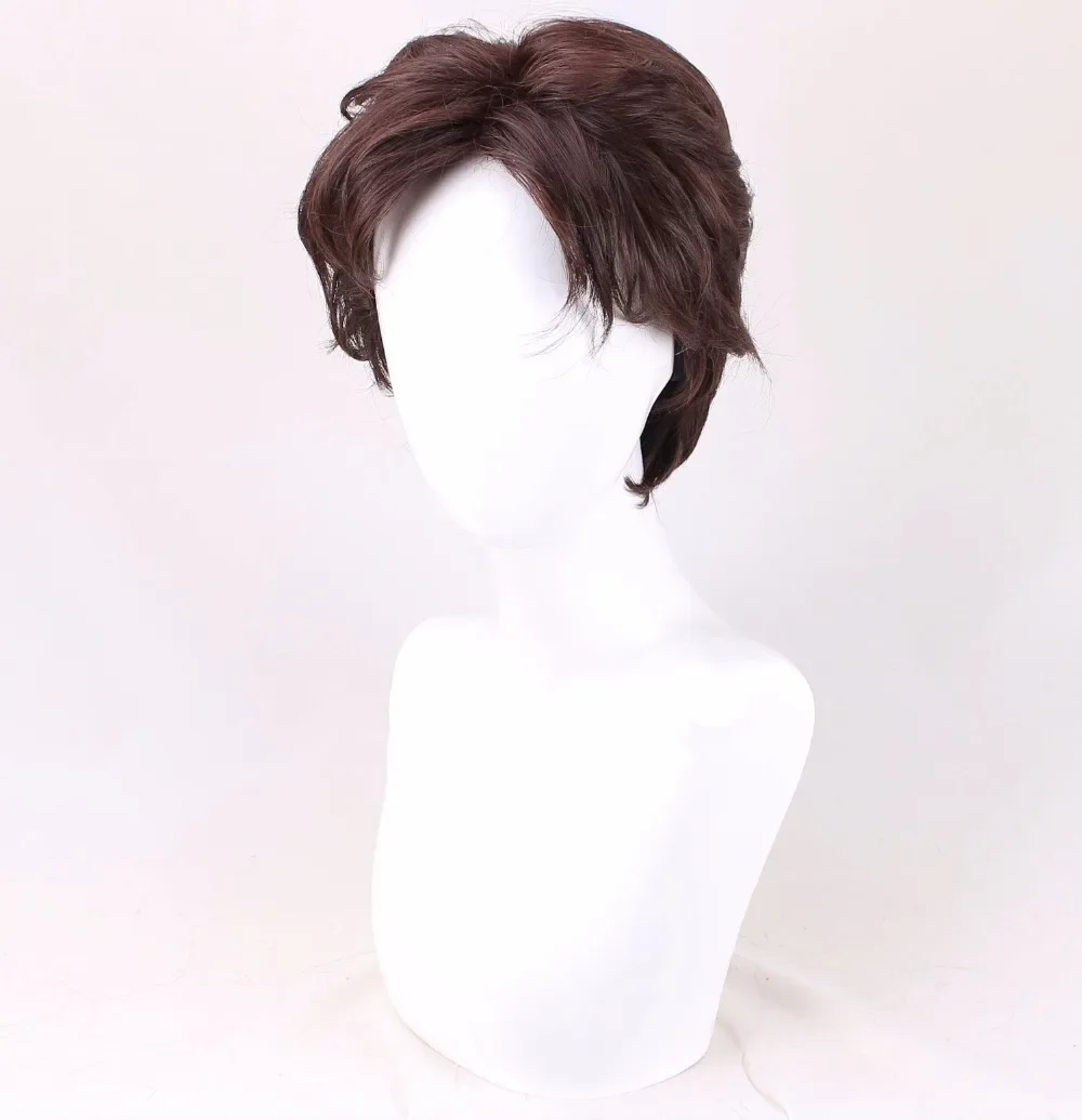 Perruque Cosplay Raiponce Flynn Rider pour Homme, Cheveux Synthétiques Courts Bouclés Bruns, Costume d'Halloween, Jeu de plis, Bonnet de Perruque Gratuit