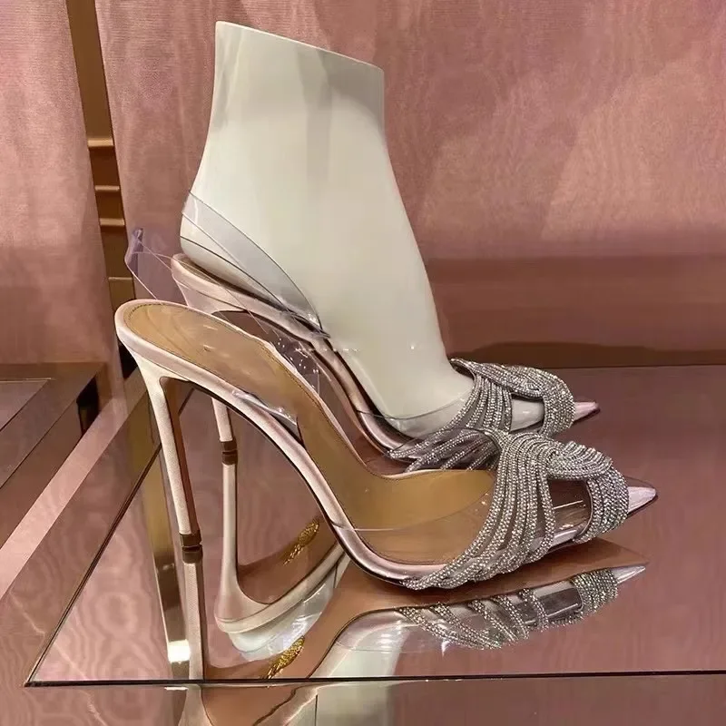 

Sharp pointed transparent rhinestone high-heeled straight sandals 2025 new sexy temperament high-heeled shoes slippers