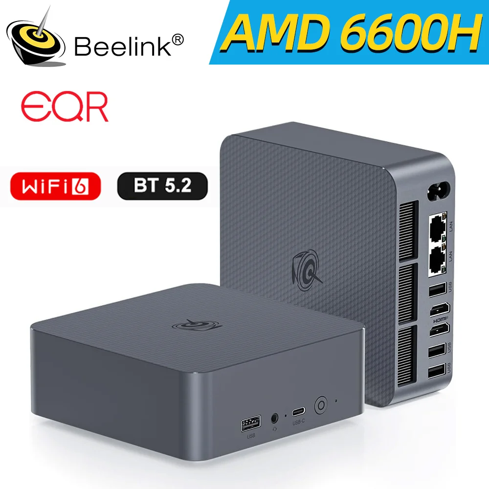 Beelink Mini PC EQR5 5500U EQR6 6600H EQR7 7735U AMD Ryzen 5 LPDDR5 Memory 16GB 24GB SSD 500GB 1TB Wifi6 4K LAN Desktop Computer
