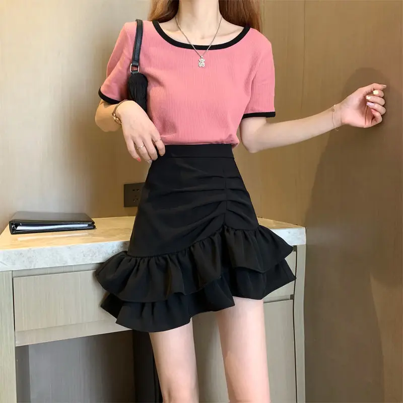 2023 New Summer Fashion Exquisite High Waist Pleated Covering Stomach Slim Irregular Ruffle Edge Versatile Style Fishtail Skirt