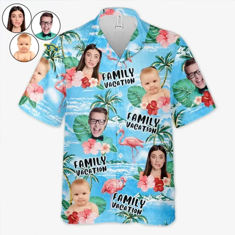 Custom Photo Family Trip Beach Shirts Personalized Diy Face Tropical Hawaiian Aloha Shirt Summer Vacation Shirts Family Members