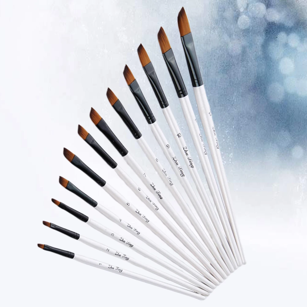 

12 Pcs Acrylic Paint Brush Set Child Artist Bamboo Handle Pottery Glaze Brushes