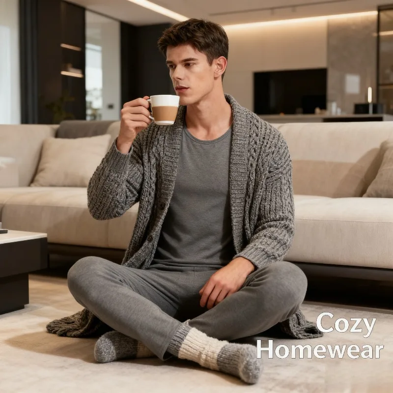 

Autumn and Winter Double-sided Brushed Thermal Underwear Set with Round Neck for Men