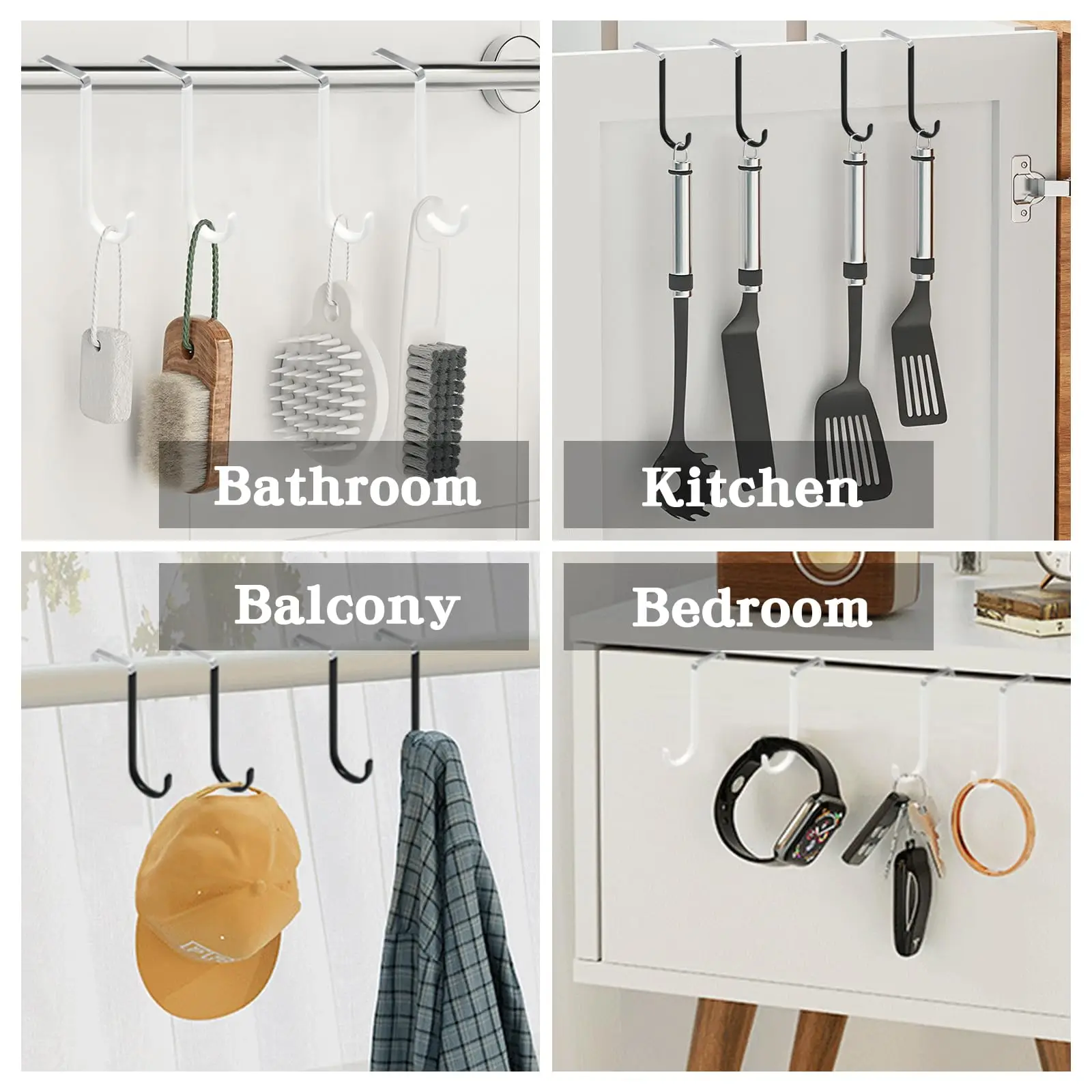 Tür-Aufhänger-Haken mit Gummi-Organizer-Haken für Wohnzimmer, Badezimmer, Schlafzimmer, Küche zum Aufhängen von Kleidung, Handtüchern, Hüten, Mänteln – Detail 11