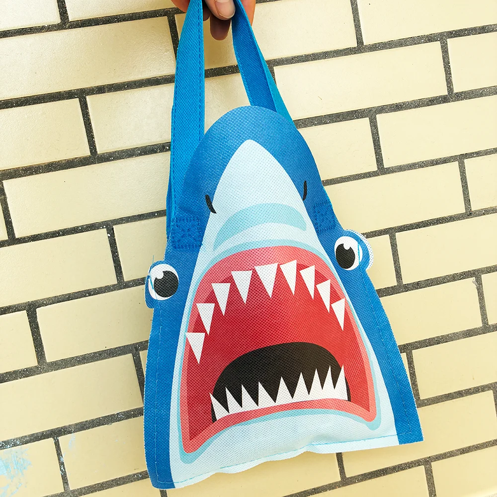 15 Pcs Shark Party Favor Bags with Handles Blue Shark Candy Goodie Gift Bags Ocean Sea Baby Shower Birthday Supplies Decoration view 4