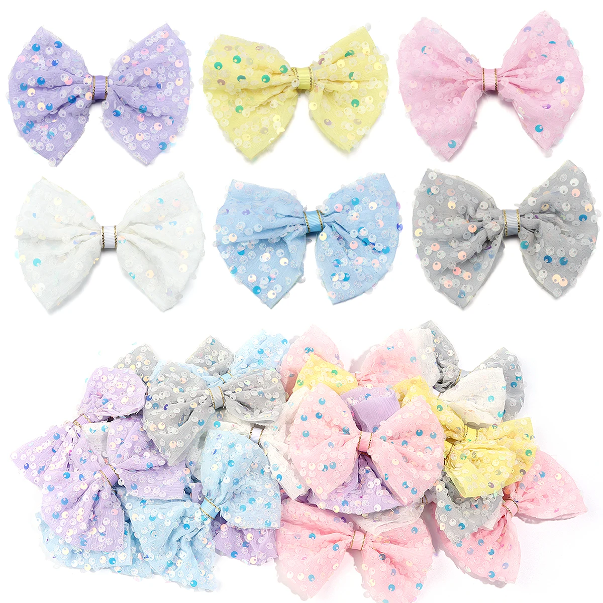 

4pcs/lot Sweet Sequin Bows Applique Fit DIY Girls Bowknot Headwear Hair Clips Clohes Decor Accessories For Jewelry Making