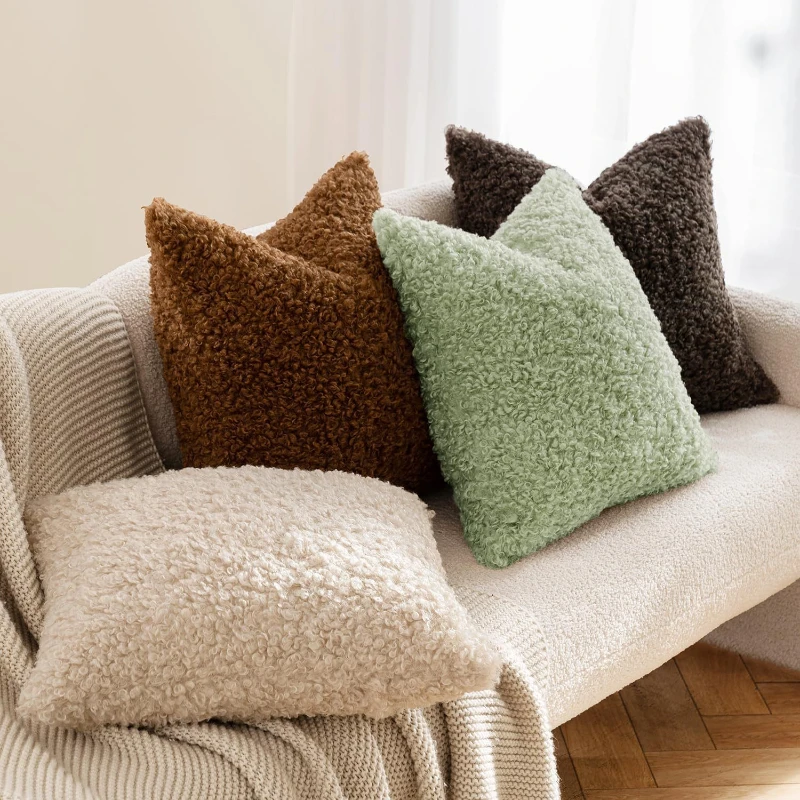 Plush Lamb Fleece Pillow Cover Teddy Curly Thickened Pillowcase Soft Nordic Minimalist Sofa Cushion Cover Cozy Home Decor