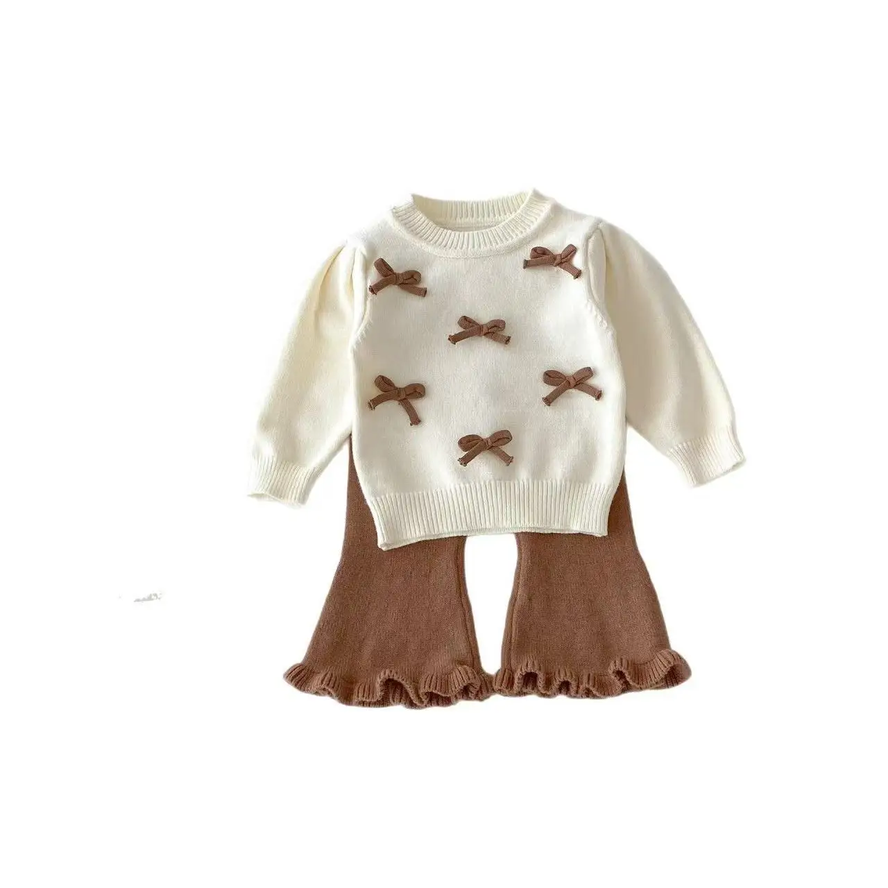 Children's Jumper Set 2025 New Autumn Winter Girl Baby Knitted Sweater Trousers Gas Mushroom House Cardigan Two-piece Trousers