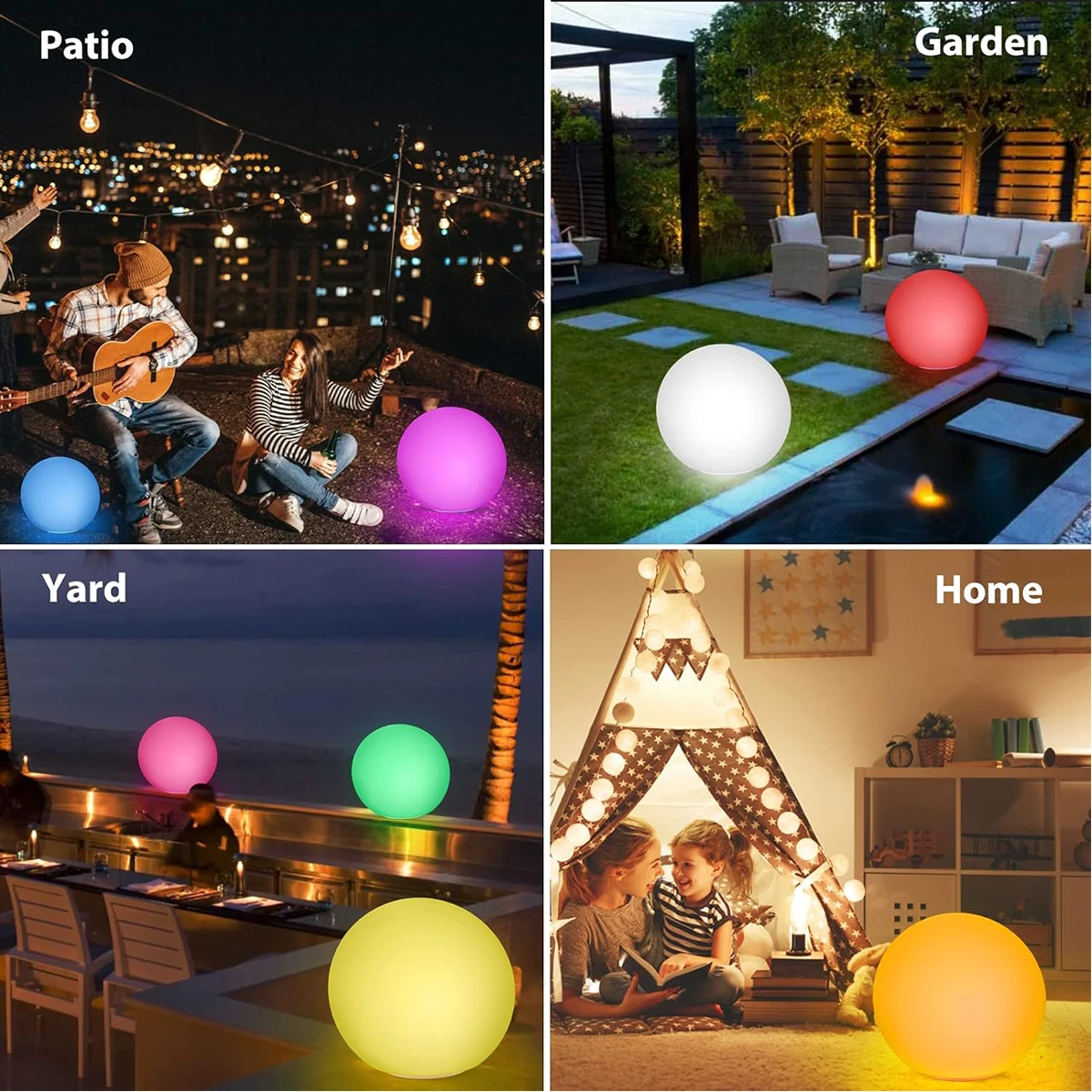 Solar Rechargeable LED Ball Light Color Changing Solar Globe Lamp IP67 Waterproof Outdoor Garden Light for Bar Yard Patio Path