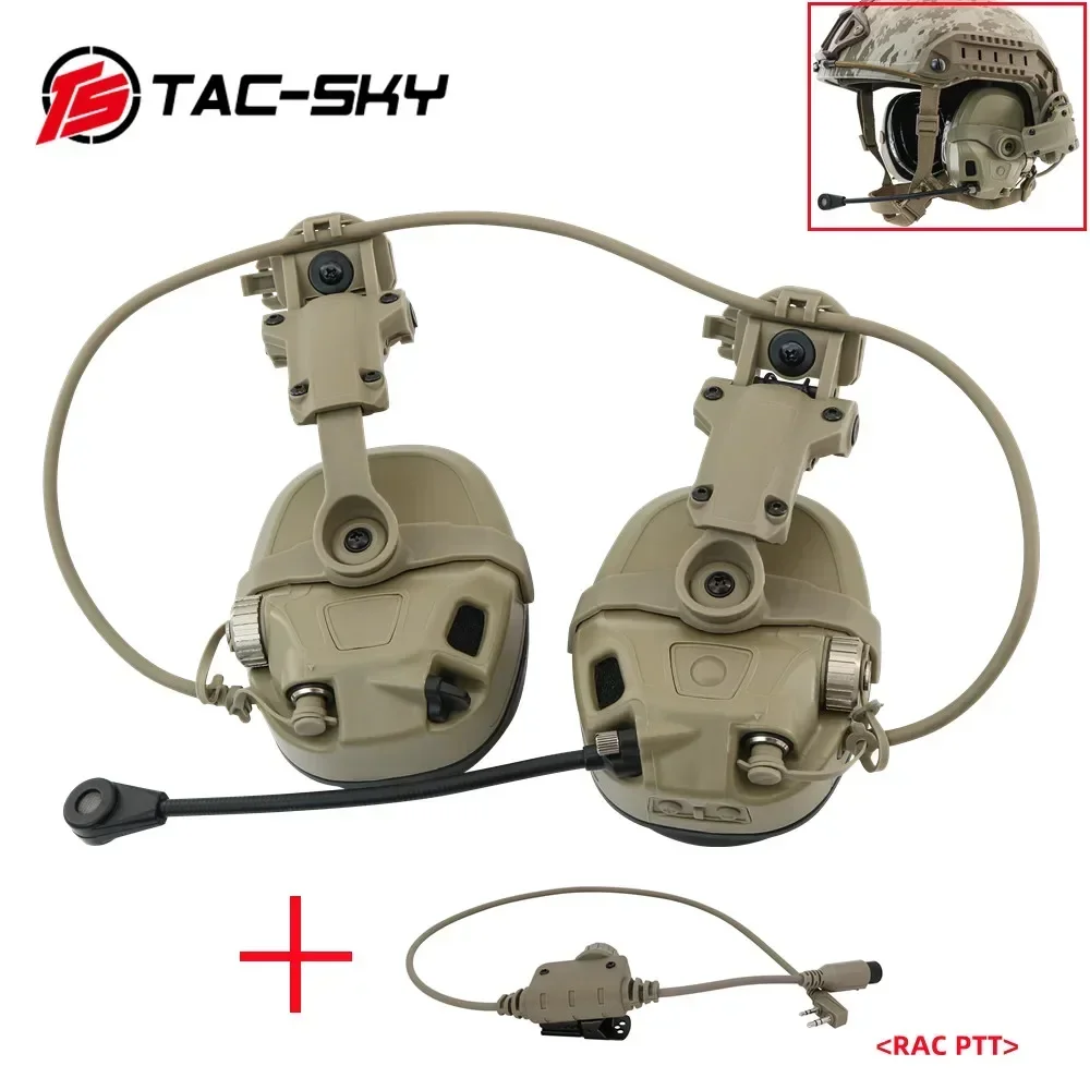 TAC-SKY AMP Tactical Headset Communication Noise-Canceling Pickup Shooting Headset with ARC Helmet Rail Adapter Military Version