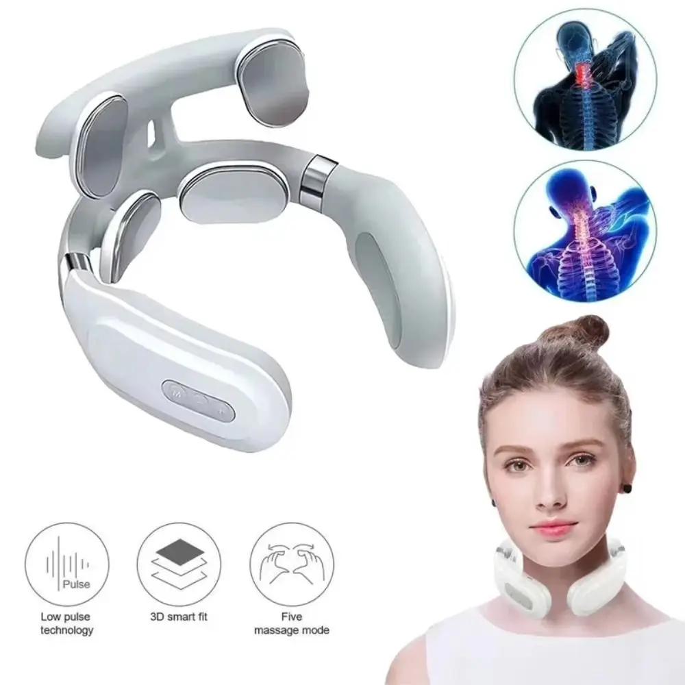

4 Heads Electric Neck Massager 6 Vibration Modes Rechargeable Neck Massage Instrument 14 levels Cervical Hot Compress Massager