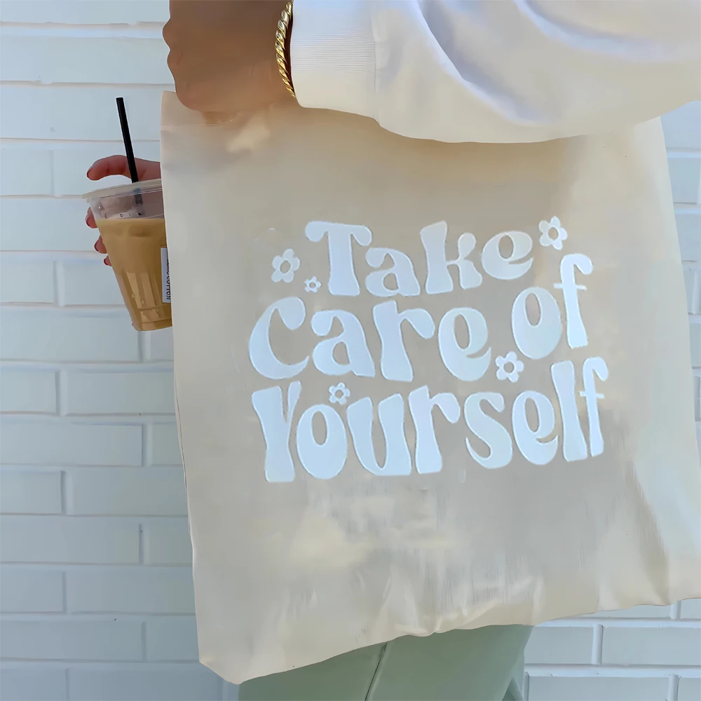 Take Care of Yourself canvas cotton Totebag Love life, love yourself be kind to yourself Casual and cozy eco-friendly tote bag